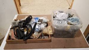 lot 348 image: Tray and Bucket of Assorted Hardware