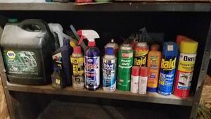 lot 375 image: Shelf Lot of Hydraulic Oil, Raid, Bug Repellant and More