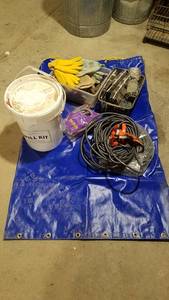 lot 383 image: Large Lot of Gloves, Steel Wool, Spill Kit for Paint, Foam Cord and More