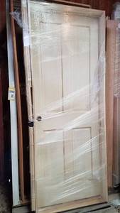 lot 364 image: Bayer Solid Wood Door W Casing and Trim - Right Hand