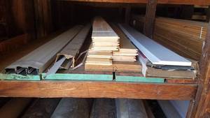 lot 487 image: Shelf Lot w Tongue and Groove Pine Flooring, Engineered Beam and More