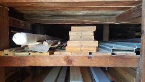 lot 488 image: Shelf Lot of Engineered Beams, Aluminum, 14 Round Trim and More