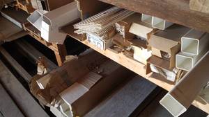 lot 500 image: Inventory of White and Brown Vinyl Gutters, Down Spouts and Parts