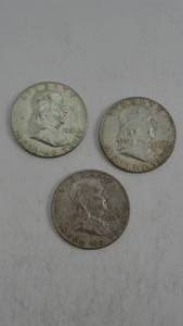 lot 70 image: 3- Franklin Half Dollar