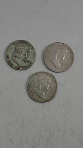 lot 72 image: 3- Franklin Half Dollar