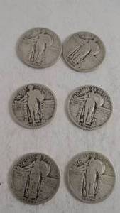 lot 76 image: 6- Standing Liberty Quarters