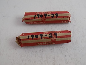 lot 91 image: 2- Rolls Wheat Pennies 1909-1929