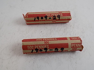 lot 92 image: 2- Rolls Wheat Pennies 1909-1929
