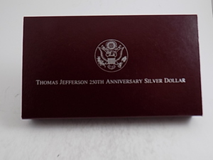 lot 100 image: 1743-1993 Thomas Jefferson 250th Anniversary Silver Dollar Proof