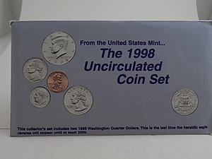 lot 123 image: 1998 US Mint Uncirculated 10 Coin Set  Mint D & P  In Envelope