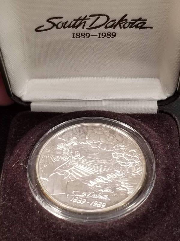 1 TROY OZ. .999 FINE SILVER SOUTH DAKOTA 1889 1989 IN ORIGINAL BOX