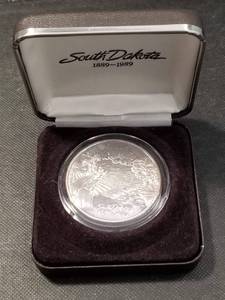 1 TROY OZ. .999 FINE SILVER SOUTH DAKOTA 1889-1989 IN ORIGINAL BOX