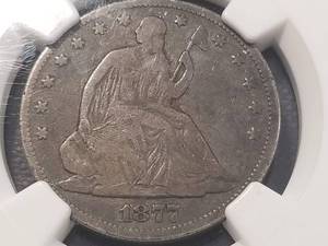 1877 SEATED LIBERTY SILVER HALF DOLLAR VG10 NGC