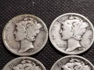 GROUP OF 5 MERCURY DIMES 1927 1929 1929-S 1930 1931