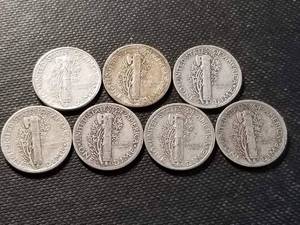 GROUP OF 7 MERCURY DIMES AS PICTURED
