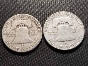 2 FRANKLIN HALF DOLLARS 1951 1954