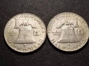 2 FRANKLIN HALF DOLLARS 1952-D 1957-D