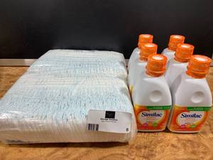 lot 6 image: Lot of Huggies Size 4 Diapers and Simalic Ready to Use Sensitive Formula