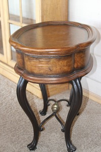 lot 7 image: Handmade Crafted Castilex Wood  Wooden & Metal Side Table with Drawer
