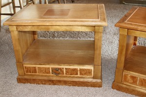 lot 9 image: Pair of Matching Wood  Wooden Side  End Tables with Drawers