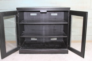 lot 27 image: Black Wood  Wooden Entertainment Center Cabinet Television TV Stand with Glass Doors
