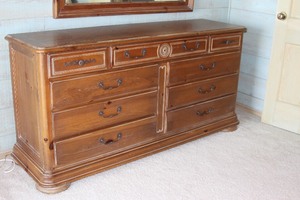 lot 30 image: Traditional Wood  Wooden Dresser by National Furniture Company of Mount Airy & Large Mirror