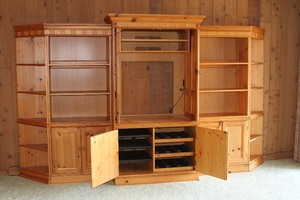 lot 32 image: Large Modular Solid Wood Hooker Furniture Entertainment Center Wall Unit