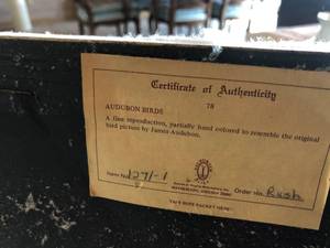 lot 65 image: James Audubon Passenger Pigeon Print - with Certificate of Authenticity