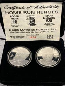 2 Coins 1oz Each .999 Silver Maris McGwire