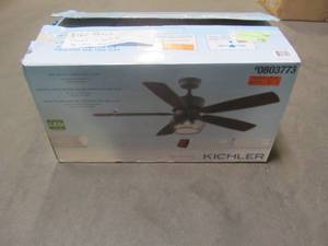 lot 806 image: Kichler Clermont 52-in Satin natural bronze Indoor Downrod Mount Ceiling Fan with Light Kit and Remote 35156