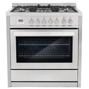 lot 309 image: COSMO Commercial-Style 36 in. 3.8 cu. ft. Single Oven Dual Fuel Range with 8 Function Convection Oven in Stainless Steel - Scratch and Dent - Works