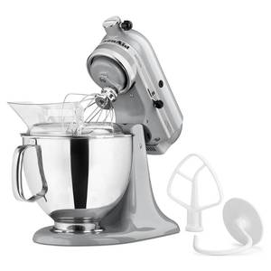 lot 832 image: KitchenAid Artisan 5 Qt. 10-Speed Metallic Charcoal Stand Mixer with Flat Beater, Wire Whip and Dough Hook Attachments, KSM150PSMC - Will Not Turn On.