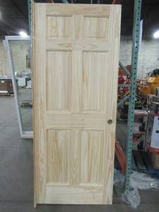 lot 620 image: Solid 6 Panel Unfinished Solid Pine Interior Door, 32 X 80 Set Up for LH-Swing, Single Bore.