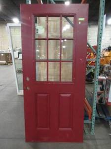 lot 621 image: MaroonBurgundy, Half Lite Exterior Door Slab, Double Bore, Approximately 36 X 80.