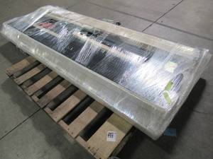 lot 345 image: Upholstered Head and Foot Board and Parts for King Slat Bed Frame. WhiteCream Color.