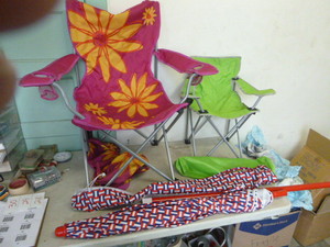 2 Folding Chairs and Umbrella