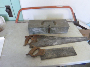 Metal Toolbox with Files and Hand Saws