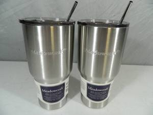 2 New Stainless Tumblers with Straws