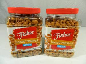2 New Large Containers of Fishers Honey Roasted Peanuts