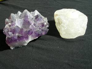 Amethyst and Clear Crystal Cluster Candle Holders