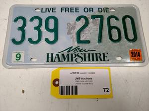 lot 72 image: New Hampshire License Plate...