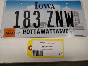 lot 73 image: Iowa License Plate...
