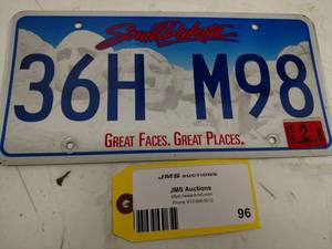 lot 96 image: South Dakota License Plate...