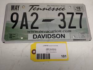 lot 101 image: Tennessee License Plate...