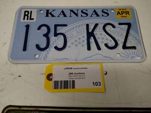 lot 103 image: Kansas License Plate...