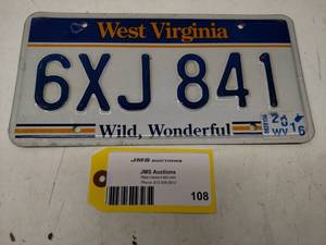 lot 108 image: West Virginia License Plate...