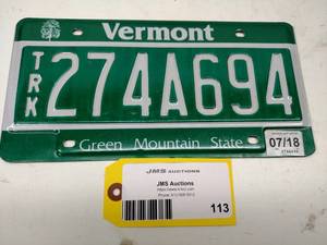 lot 113 image: Vermont License Plate...