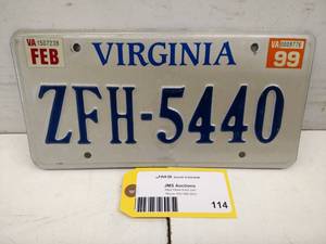 lot 114 image: Virginia License Plate...