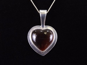 .925 Sterling Silver Dark Garnet Crystal Heart Pendant Necklace