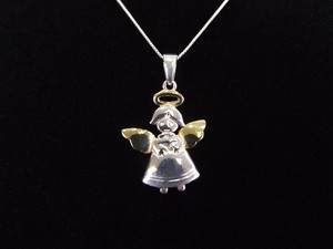 .925 Sterling Silver gold Angel Halo and Wings Pendant Necklace